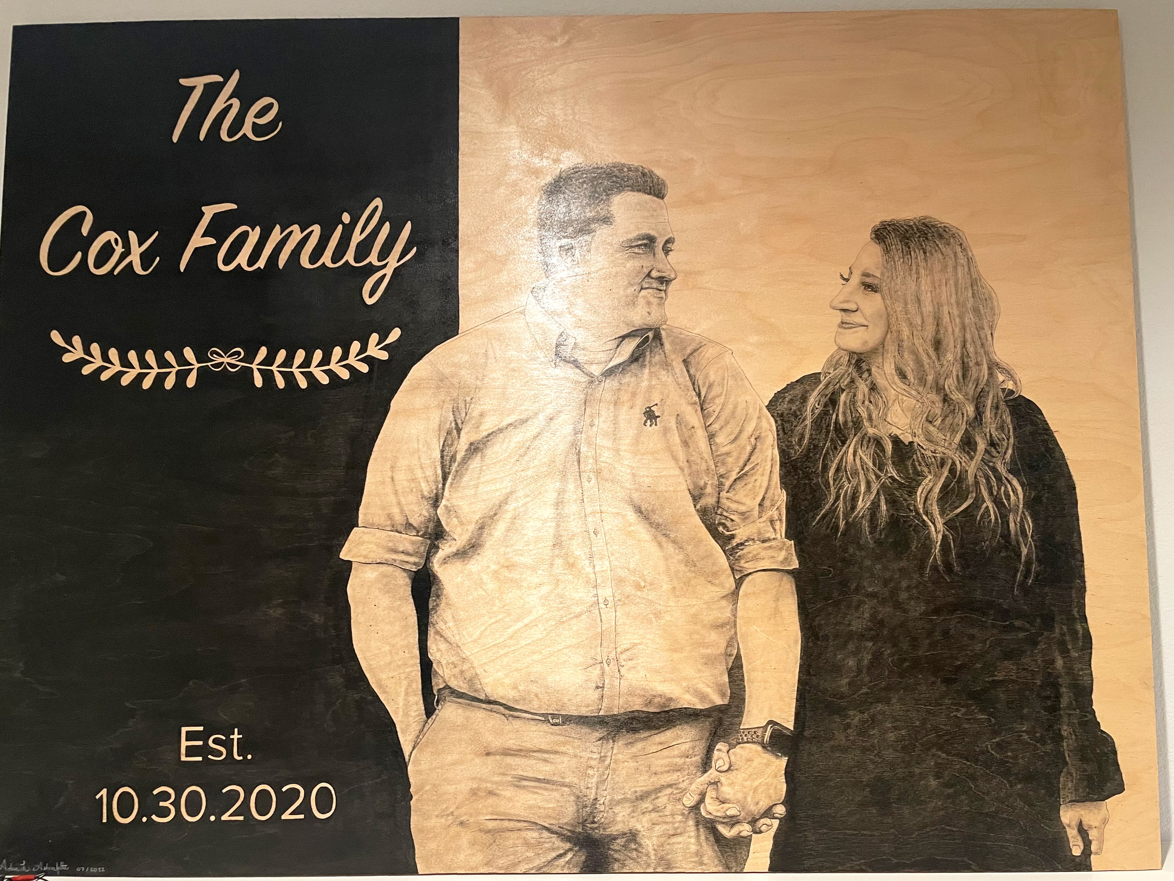 The Cox Family — wood stain art on Birch plywood, 2022